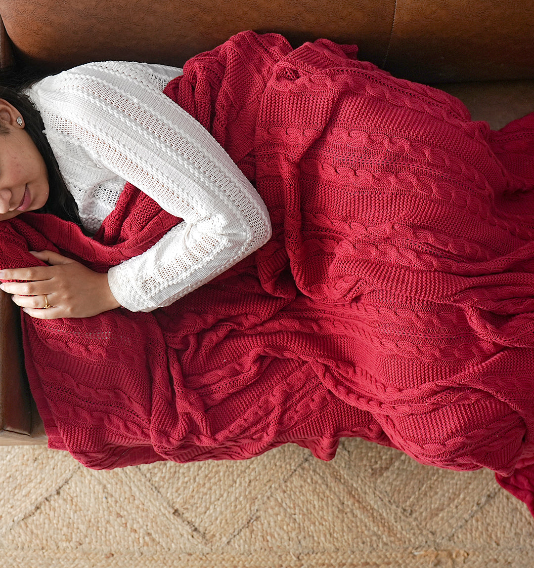 Paudha’s Exquisite Windsor Luxe All-Season Breathable 100% Cotton Knitted Sofa Throw - Rustic Flame