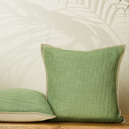 Paudha’s Handcrafted Embroidered Slub Cotton Cushion Cover – Eucalyptus Soft