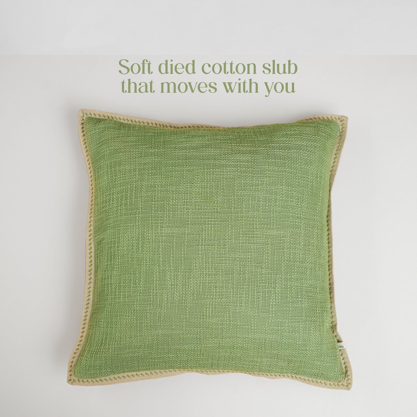 Paudha’s Handcrafted Embroidered Slub Cotton Cushion Cover – Eucalyptus Soft