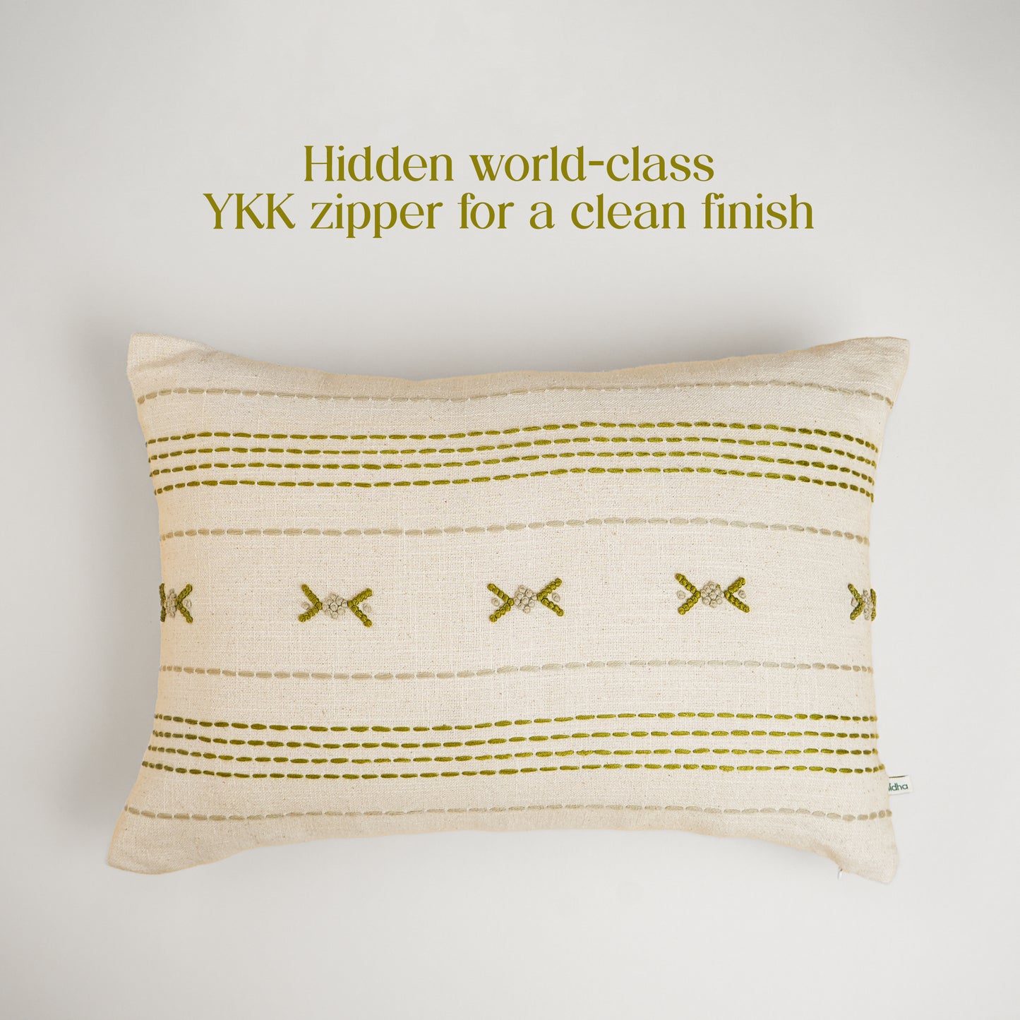 Paudha’s Handcrafted Embroidered Cotton Cushion Cover – Fern Stitch