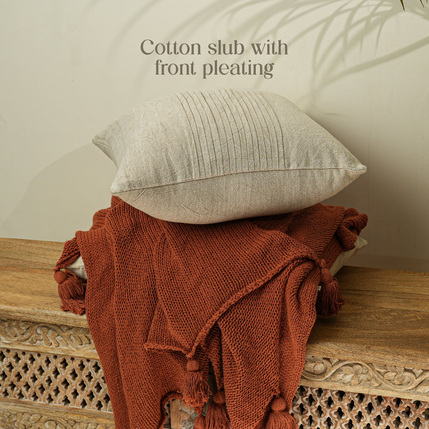 Paudha’s Handcrafted Pleated Cotton Cushion Cover – Pleated Calm