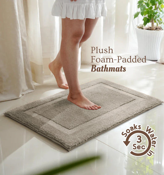 Classic Knitted Border Foam Padded Bathmat - Almond Haze