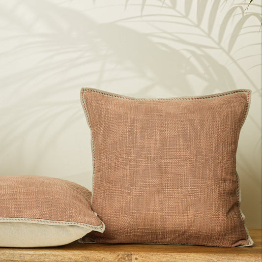 Paudha’s Handcrafted Embroidered Slub Cotton Cushion Cover – Rose Sand