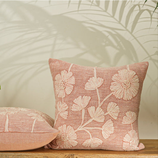 Paudha’s Handcrafted Appliqued Cotton Cushion Cover – Dusty Blossom