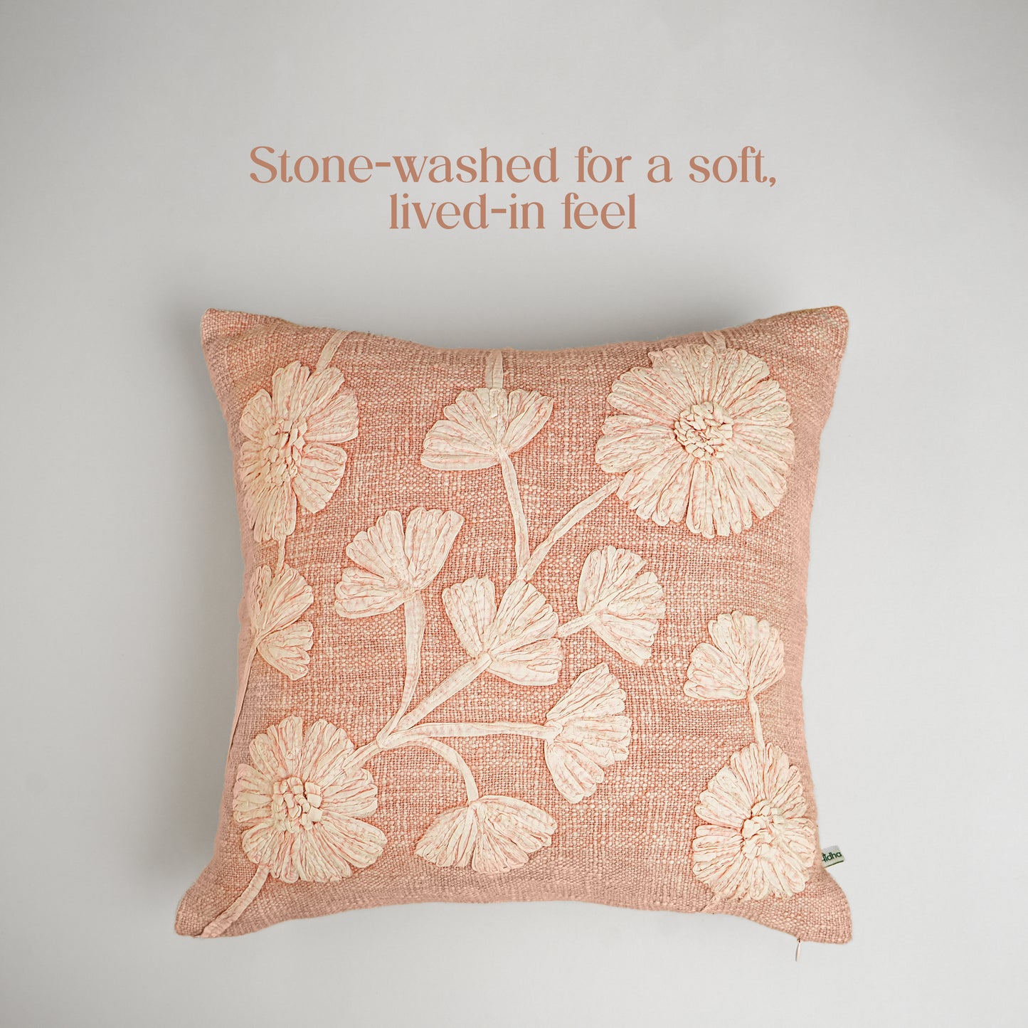 Paudha’s Handcrafted Appliqued Cotton Cushion Cover – Dusty Blossom