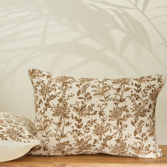 Paudha’s Handcrafted Embroidered Cotton Rectangular Cushion Cover – Bronze Vine