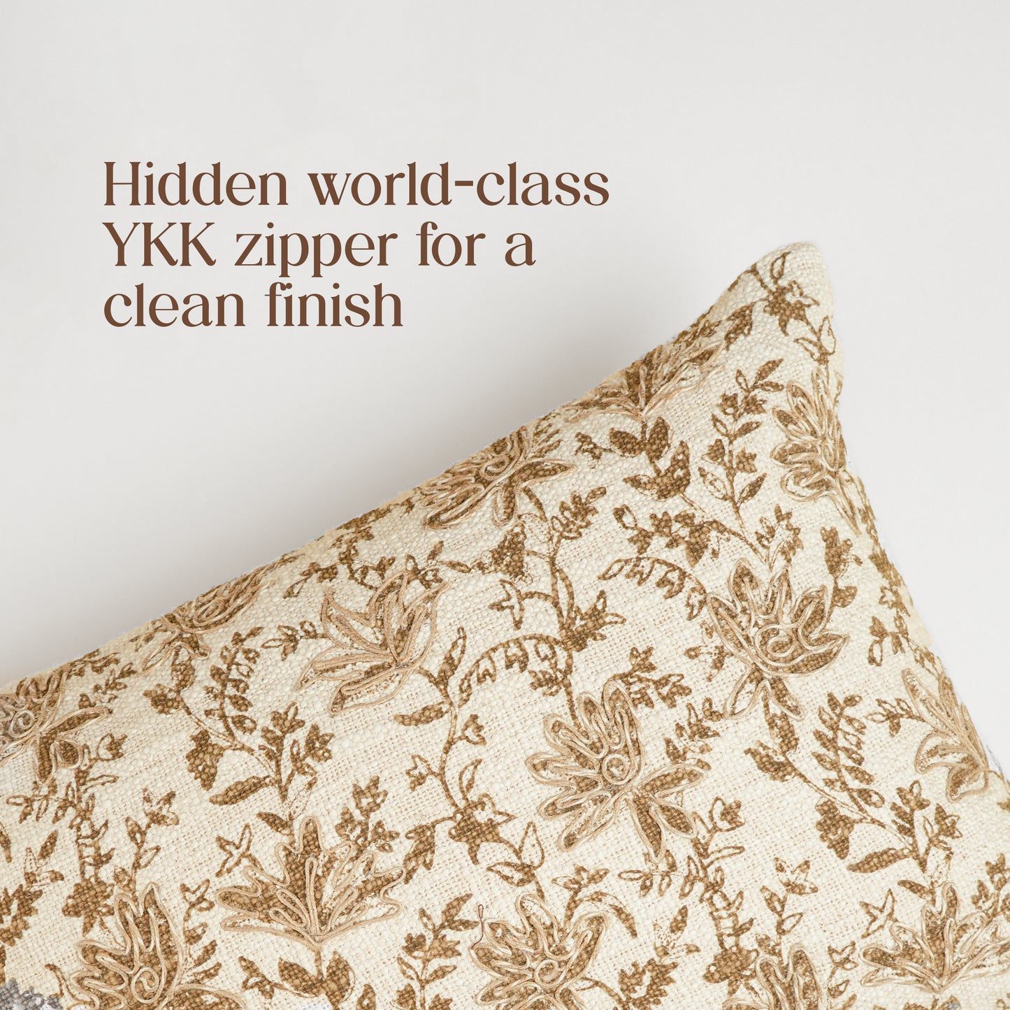 Paudha’s Handcrafted Embroidered Cotton Rectangular Cushion Cover – Bronze Vine