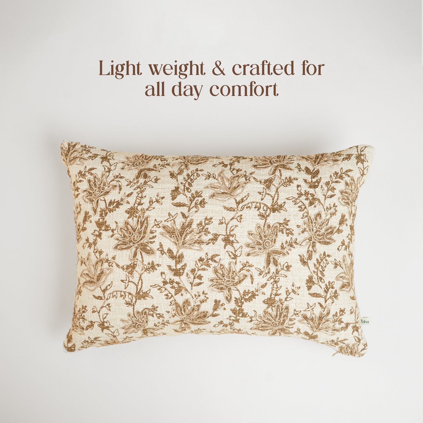 Paudha’s Handcrafted Embroidered Cotton Rectangular Cushion Cover – Bronze Vine