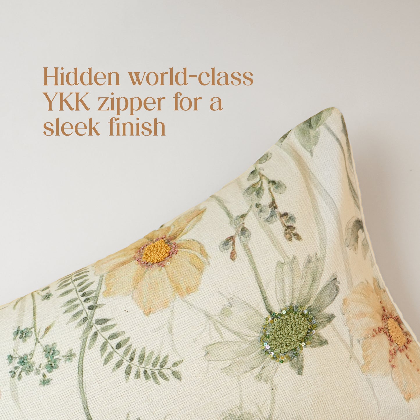 Paudha’s Handcrafted Embroidered Cotton Rectangular Cushion Cover – Painted Fern