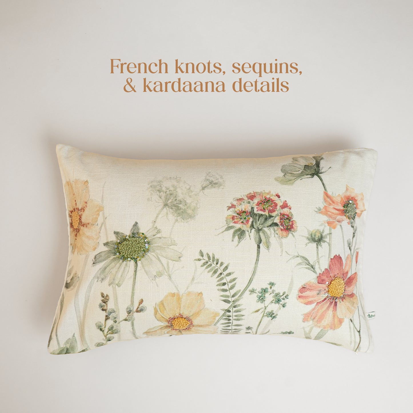 Paudha’s Handcrafted Embroidered Cotton Rectangular Cushion Cover – Painted Fern