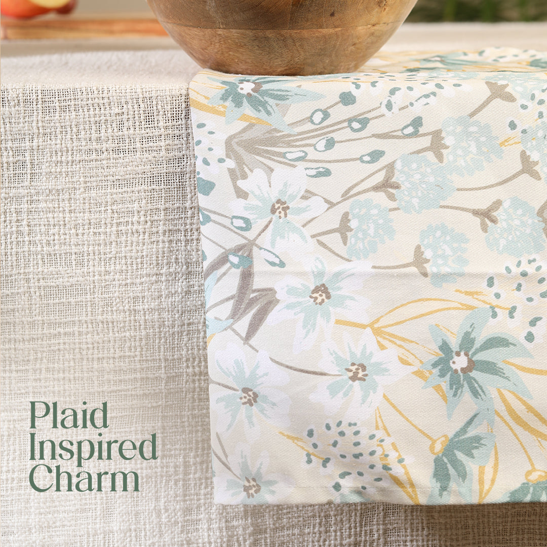 Paudha’s Signature Cotton Kitchen Towel Set with Plaid– Forest Mist - Set of 2
