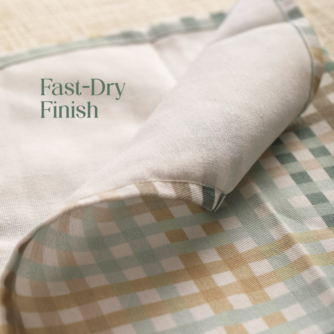 Paudha’s Signature Cotton Kitchen Towel Set with Plaid– Forest Mist - Set of 2