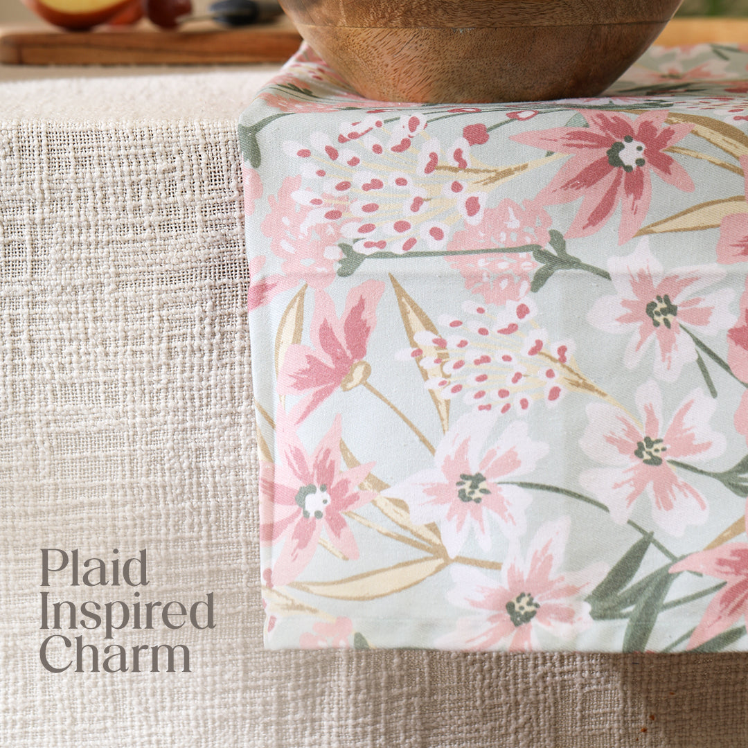 Paudha’s Signature Cotton Kitchen Towel Set with Plaid – Pink Sprout - Set of 2