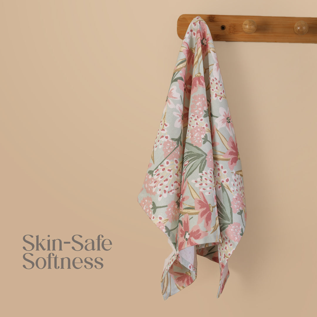 Paudha’s Signature Cotton Kitchen Towel Set with Plaid – Pink Sprout - Set of 2
