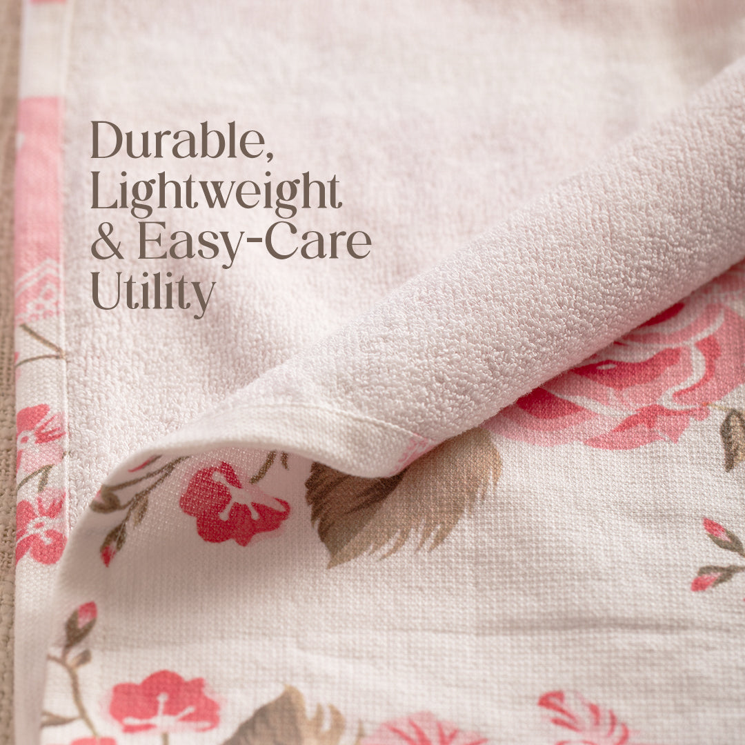 Paudha’s Signature Cotton Terry-Backed Kitchen Towel - Rose Mint