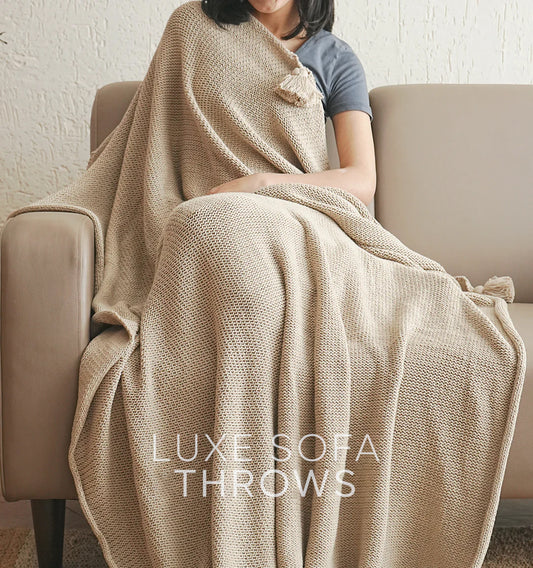 Paudha’s Exquisite All-Season Strip Breathable 100% Cotton Knitted Sofa Throw - Ivory Cloud
