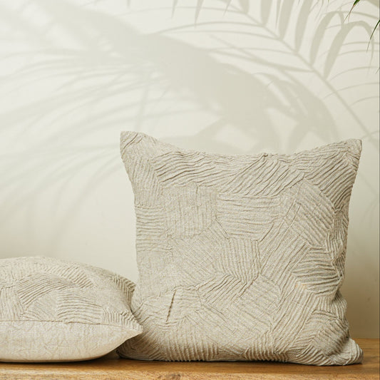 Paudha’s Handcrafted Pleated Cotton Rectangular Cushion Cover – Textured Fossil