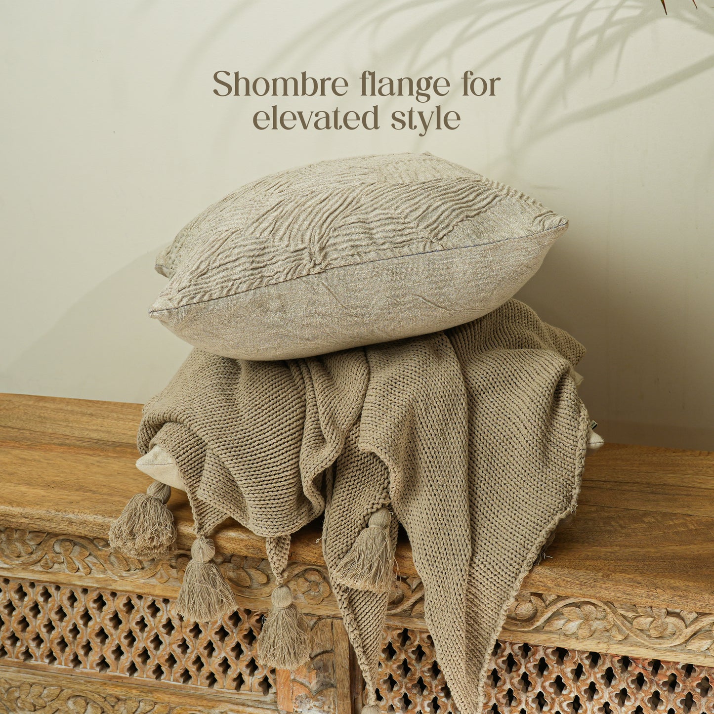 Paudha’s Handcrafted Pleated Cotton Rectangular Cushion Cover – Textured Fossil