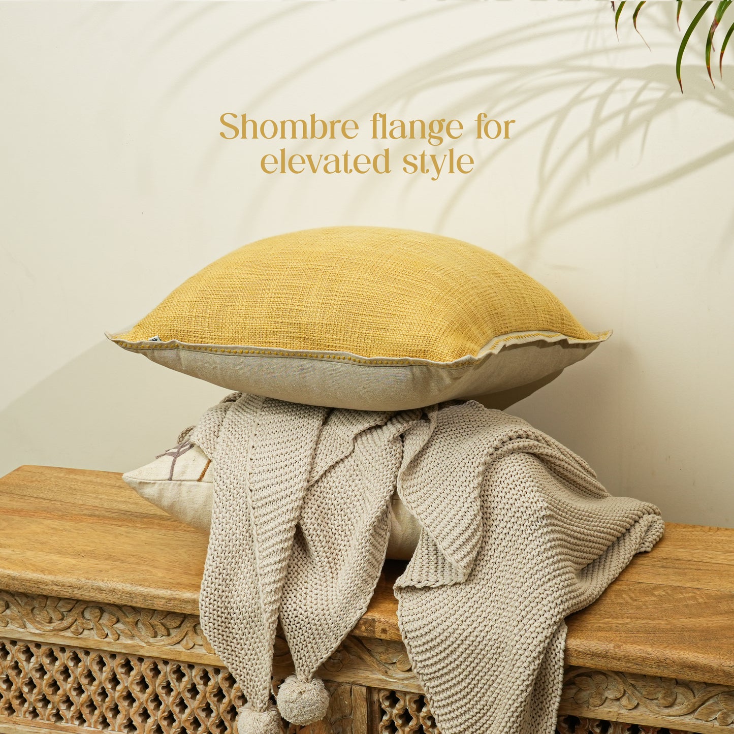 Paudha’s Handcrafted Embroidered Slub Cotton Rectangular Cushion Cover – Marigold Whisper