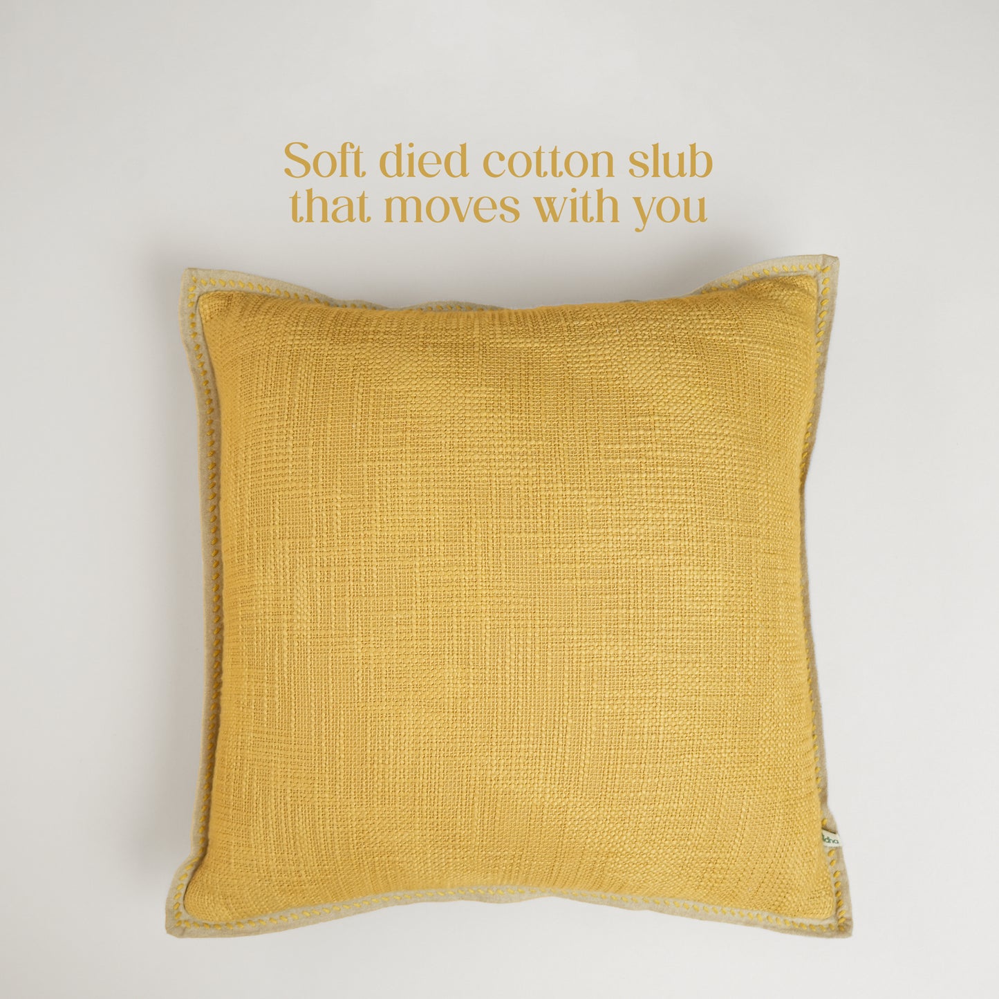 Paudha’s Handcrafted Embroidered Slub Cotton Rectangular Cushion Cover – Marigold Whisper