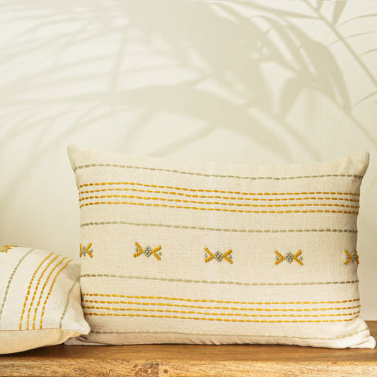 Paudha’s Handcrafted Embroidered Cotton Rectangular Cushion Cover – Honey Stitch