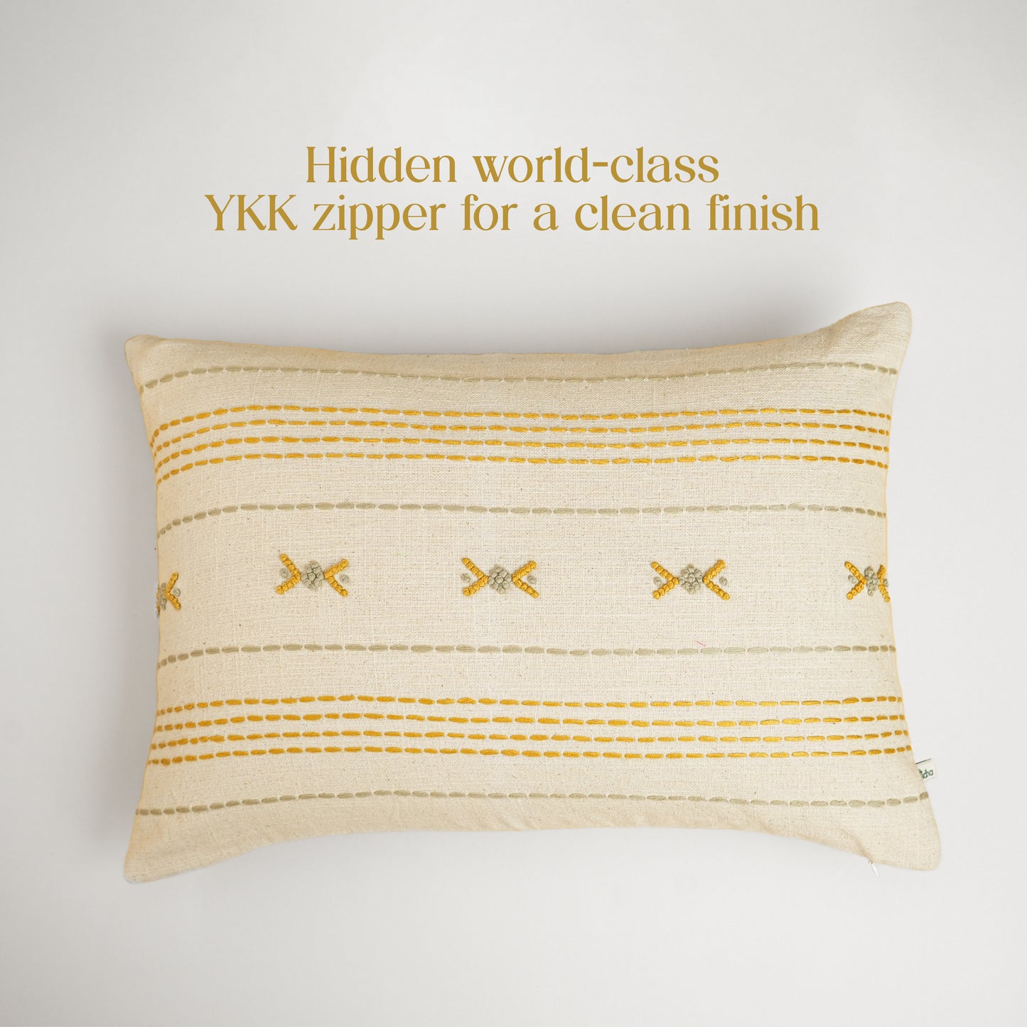Paudha’s Handcrafted Embroidered Cotton Rectangular Cushion Cover – Honey Stitch