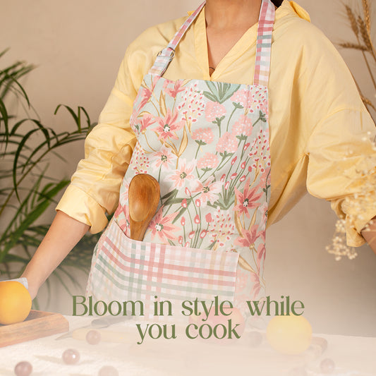 Paudha’s Functional and Aesthetic Apron with Plaid - Blush Bloom