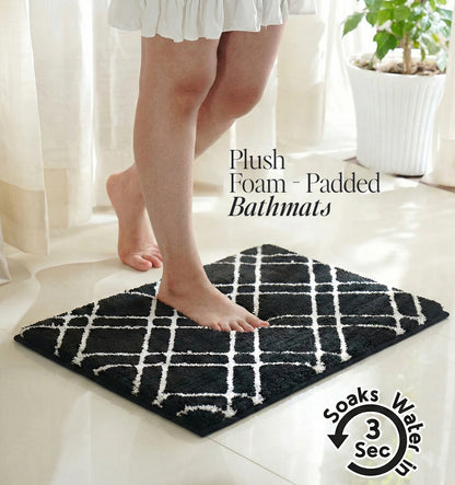 Knitted Geo Diamond Foam Padded Bathmat - Onyx Grid