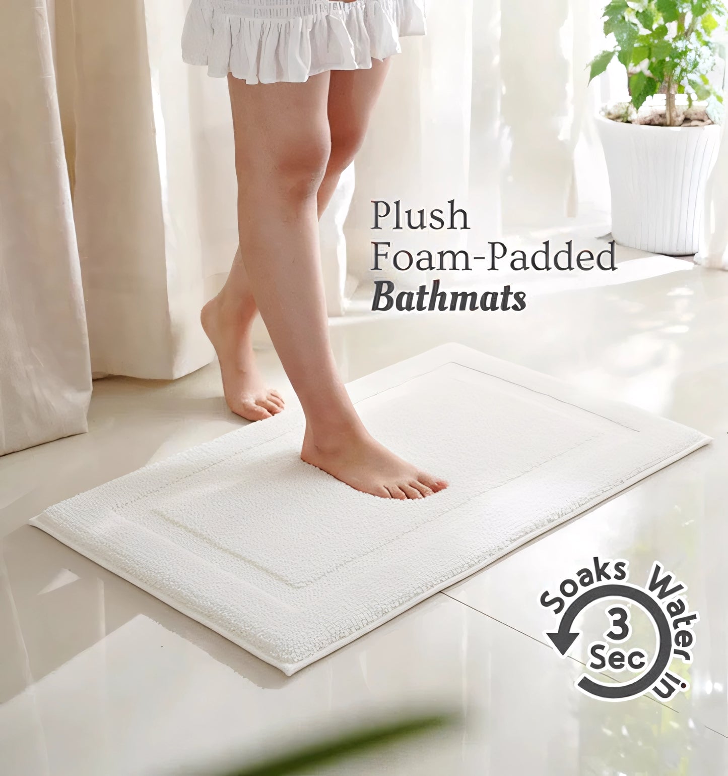 Classic Knitted Border Foam Padded Bathmat - Ivory Mist