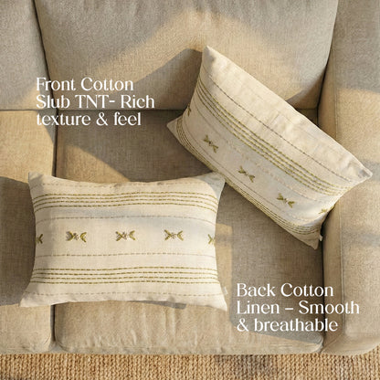 Paudha’s Handcrafted Embroidered Cotton Cushion Cover – Fern Stitch