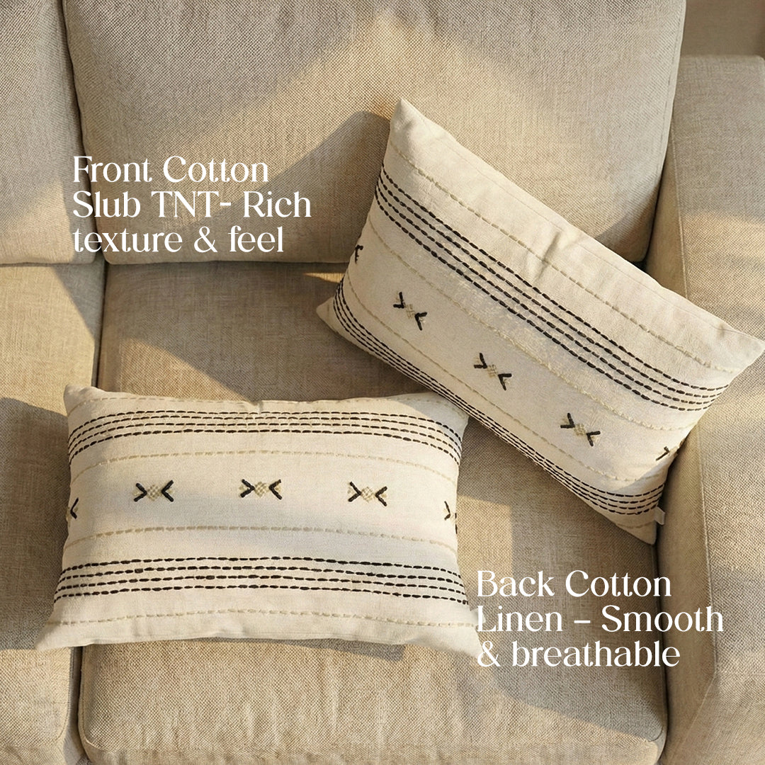 Paudha’s Handcrafted Embroidered Cotton Cushion Cover – Midnight Stitch