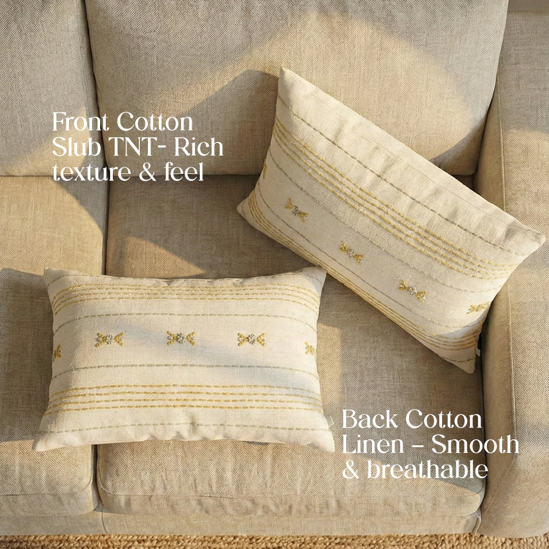 Paudha’s Handcrafted Embroidered Cotton Rectangular Cushion Cover – Honey Stitch