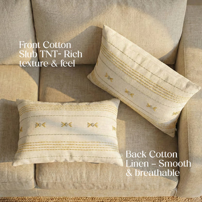 Paudha’s Handcrafted Embroidered Cotton Rectangular Cushion Cover – Honey Stitch