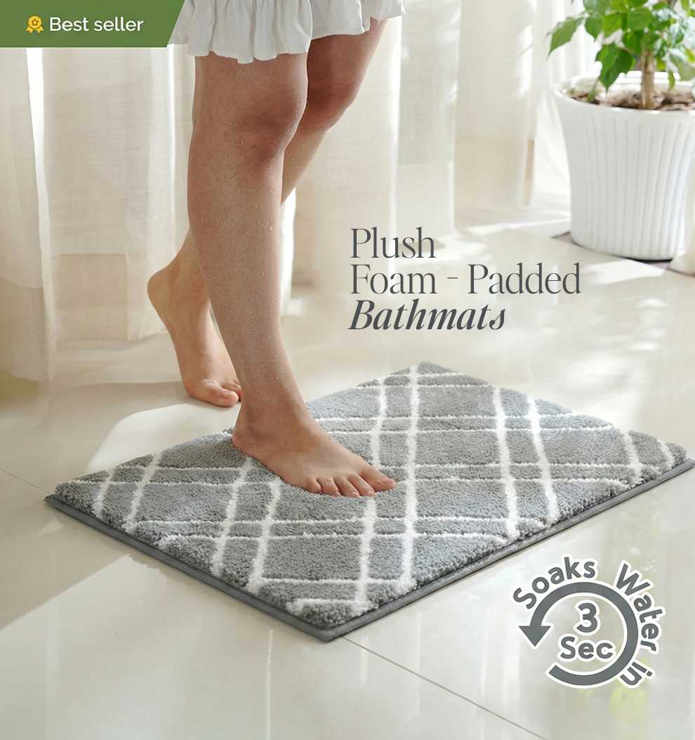Knitted Geo Diamond Foam Padded Bathmat - Slate Grey
