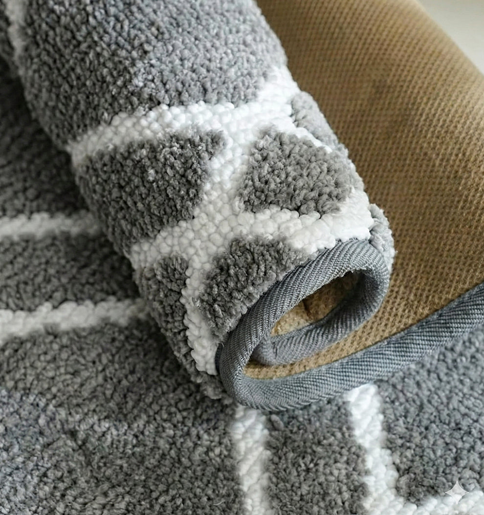 Knitted Geo Diamond Foam Padded Bathmat - Slate Grey