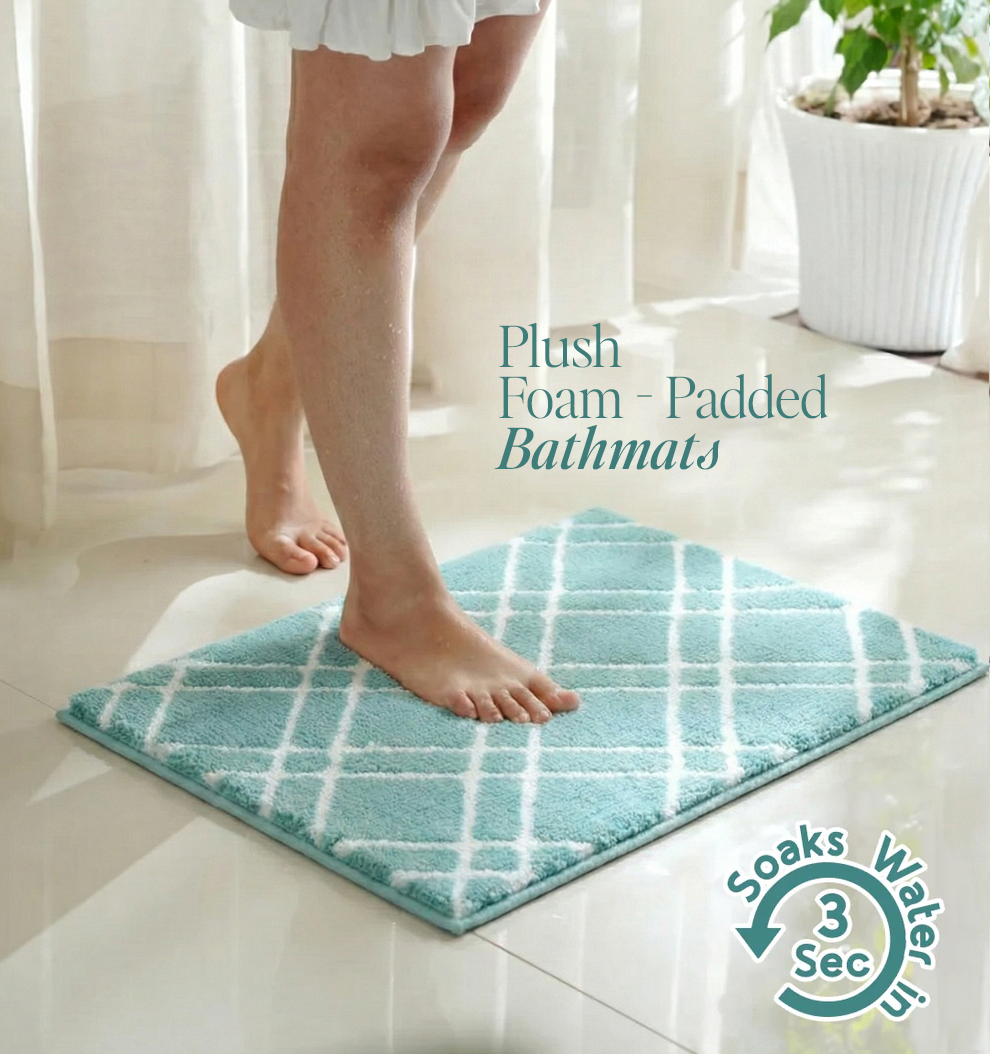 Knitted Geo Diamond Foam Padded Bathmat - Arctic Teal
