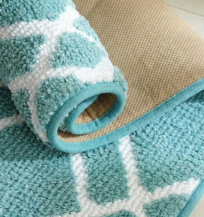 Knitted Geo Diamond Foam Padded Bathmat - Arctic Teal