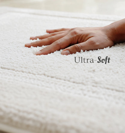Classic Knitted Border Foam Padded Bathmat - Ivory Mist