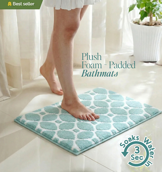 Knitted Geo Diamond Foam Padded Bathmat - Icy Teal