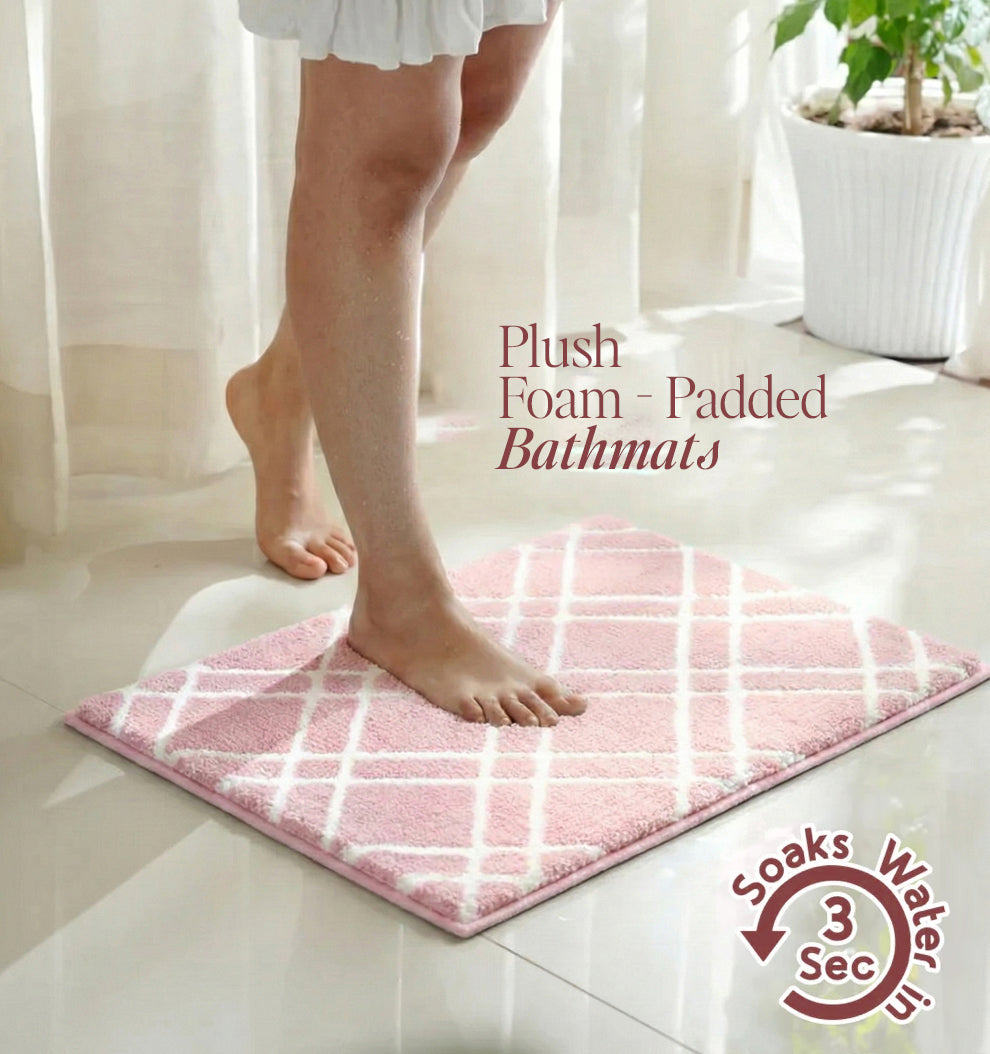 Knitted Geo Diamond Foam Padded Bathmat - Blush Quartz