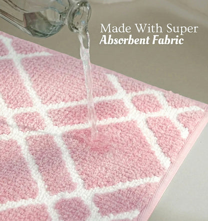 Knitted Geo Diamond Foam Padded Bathmat - Blush Quartz