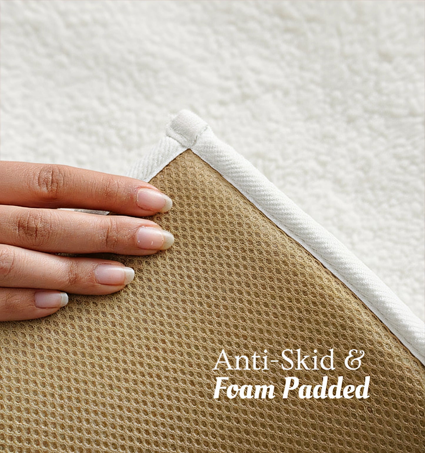Classic Knitted Border Foam Padded Bathmat - Ivory Mist