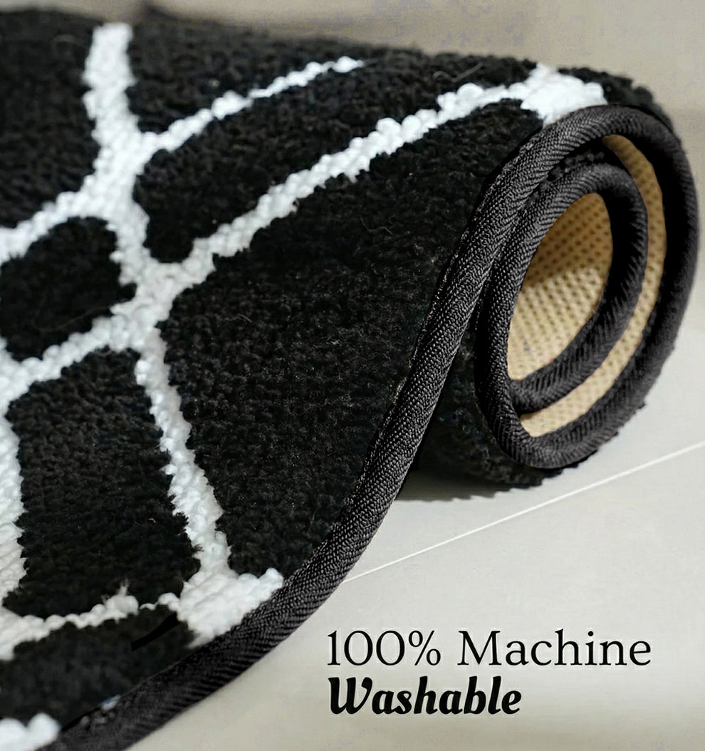 Knitted Geo Diamond Foam Padded Bathmat - Onyx Grid