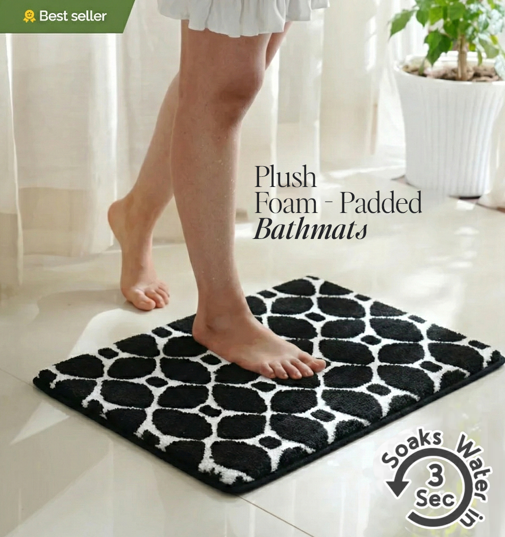 Knitted Geo Diamond Foam Padded Bathmat - Obsidian Noir