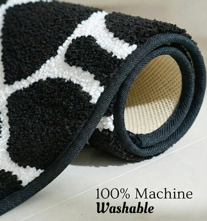 Knitted Geo Diamond Foam Padded Bathmat - Obsidian Noir