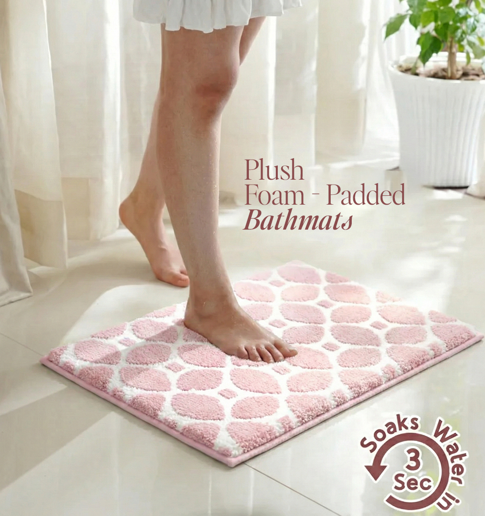 Knitted Geo Diamond Foam Padded Bathmat - Desert Blush