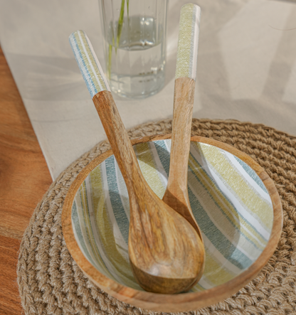 Artisan Striped Inlaid Wooden Bowl