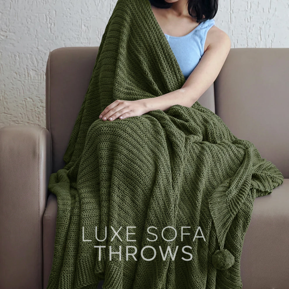 Paudha’s Exquisite All-Season Breathable 100% Cotton Knitted Sofa Throw – Earth Olive