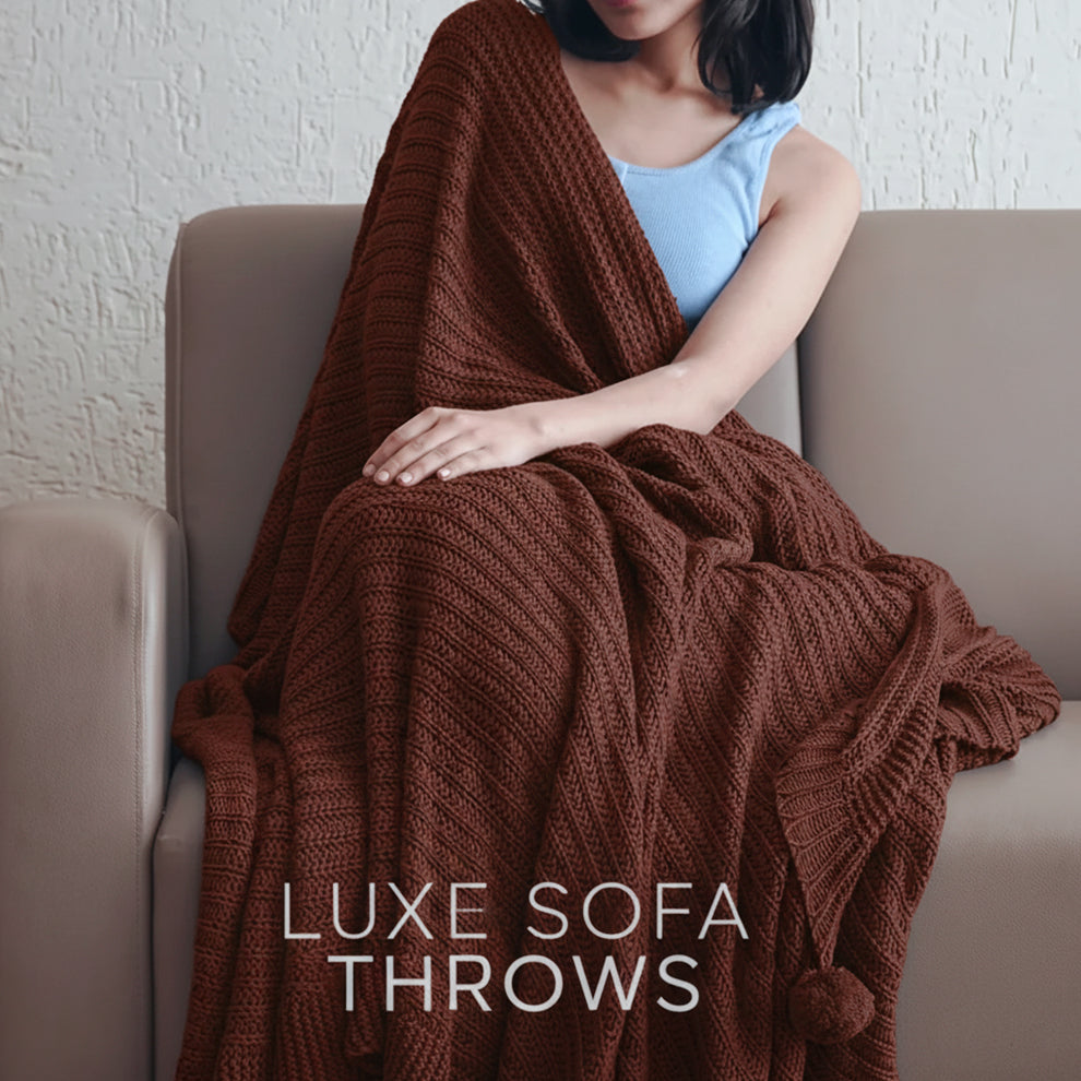 Paudha’s Exquisite All-Season Breathable 100% Cotton Knitted Sofa Throw – Deep Mahagony