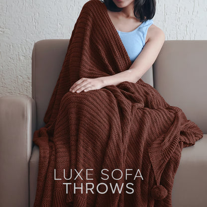 Paudha’s Exquisite All-Season Breathable 100% Cotton Knitted Sofa Throw – Deep Mahagony